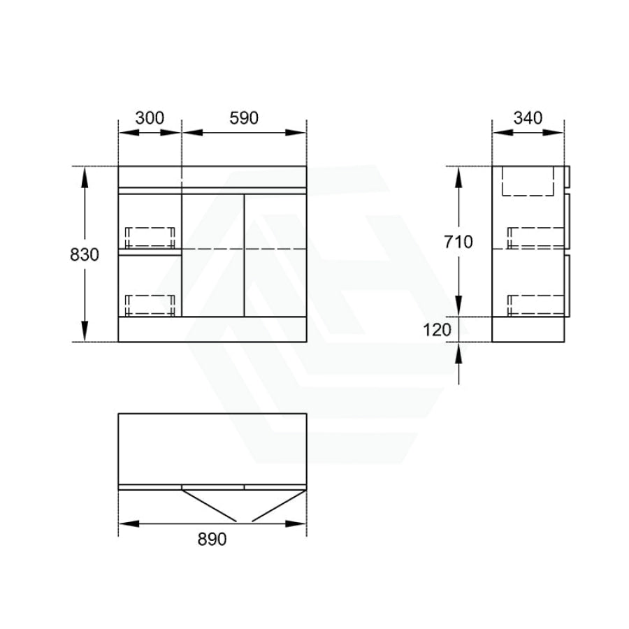 Narrow 2-Drawer 2-Door 900Mm Freestanding Bathroom Vanity Kickboard Multi-Colour Cabinet Only Left