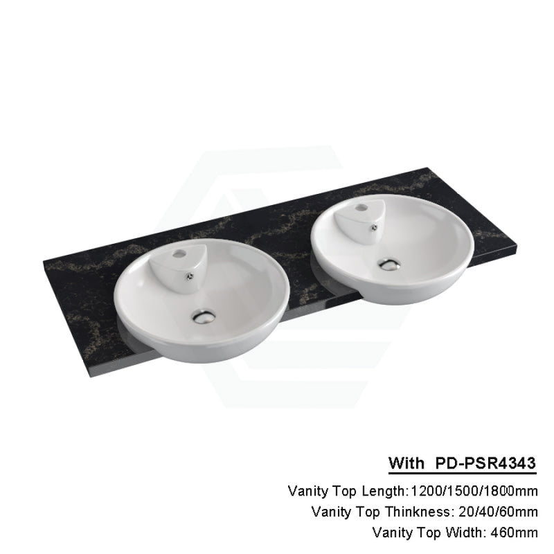 20/40/60Mm Gloss Black Swan Stone Top Quartz With Semi-Recessed Basin 1200X460Mm Double Bowls / 20Mm
