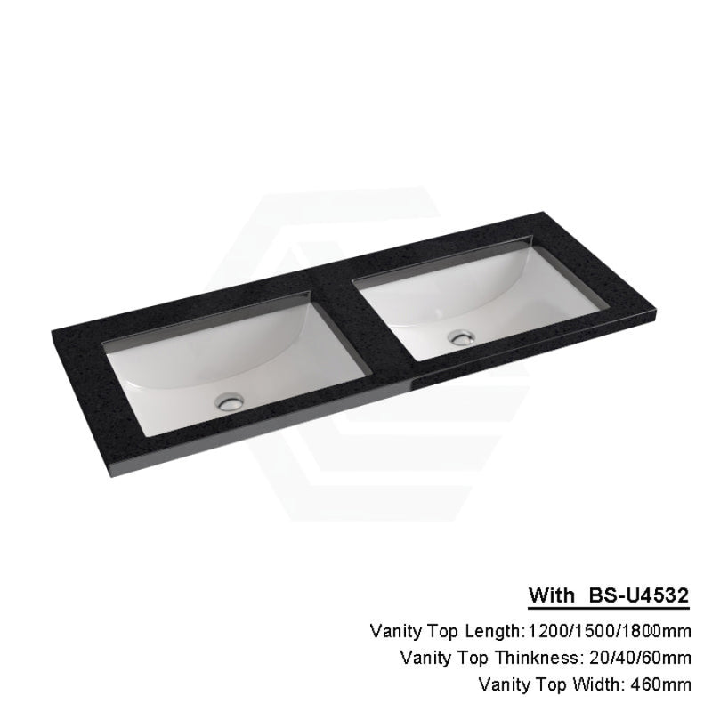 20/40/60Mm Gloss Ink Black Stone Top Calacatta Quartz With Undermount Basin 1200X460Mm Double Bowls