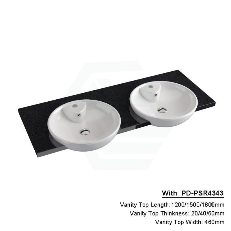 20/40/60Mm Gloss Ink Black Stone Top Quartz With Semi-Recessed Basin 1200X460Mm Double Bowls / 20Mm