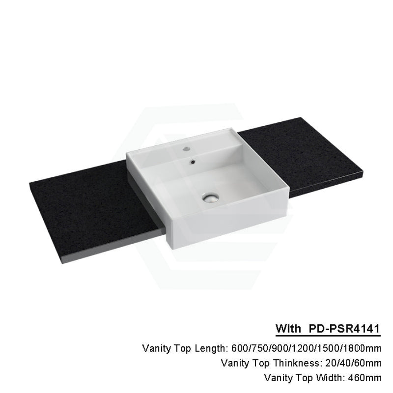 20/40/60Mm Gloss Ink Black Stone Top Quartz With Semi-Recessed Basin 600X460Mm / 20Mm Pd-Psr4141