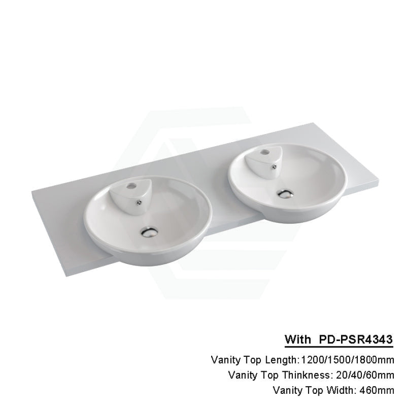 20/40/60Mm Gloss Silk White Stone Top Quartz With Semi-Recessed Basin 1200X460Mm Double Bowls / 20Mm