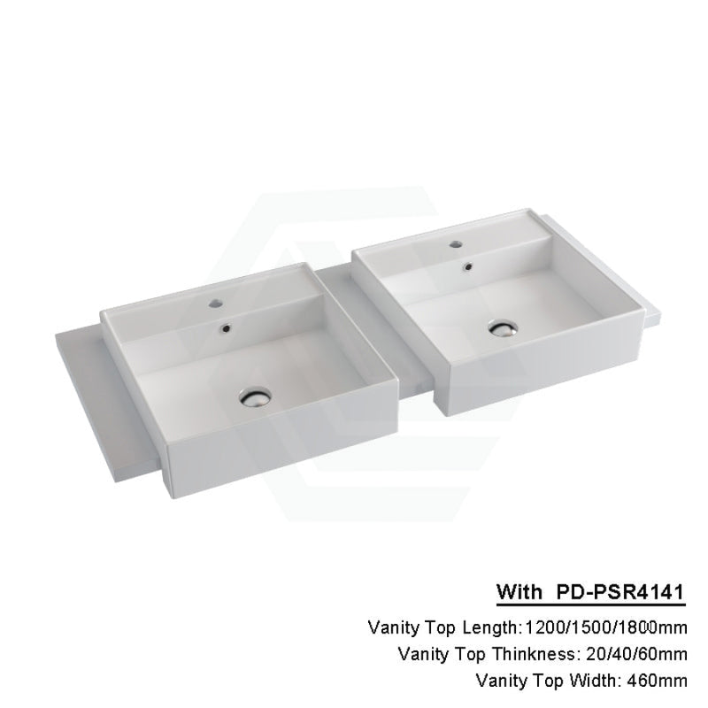 20/40/60Mm Gloss Silk White Stone Top Quartz With Semi-Recessed Basin 1200X460Mm Double Bowls / 40Mm