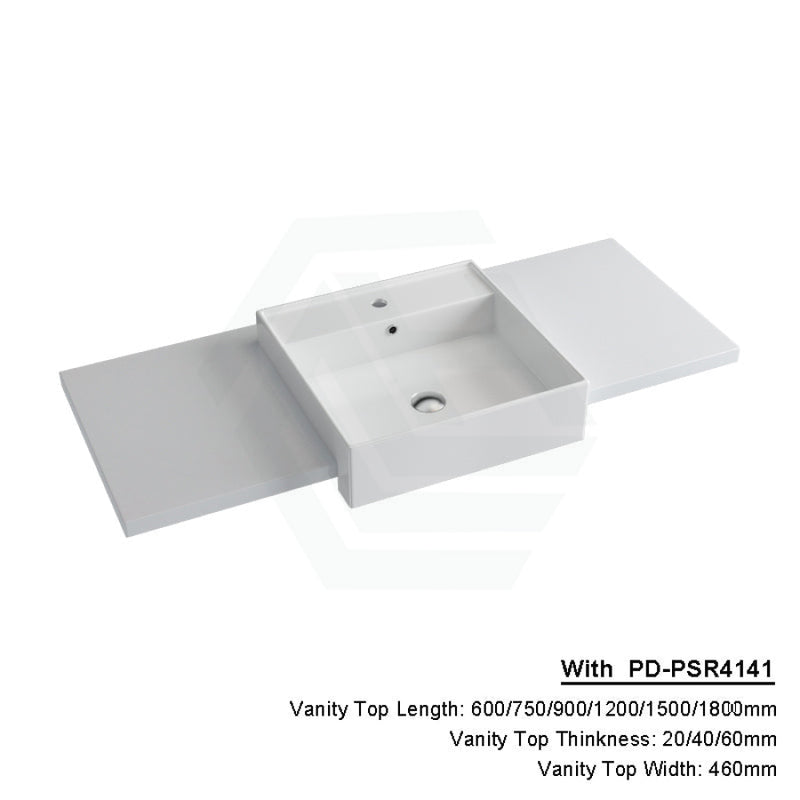 20/40/60Mm Gloss Silk White Stone Top Quartz With Semi-Recessed Basin 600X460Mm / 20Mm Pd-Psr4141