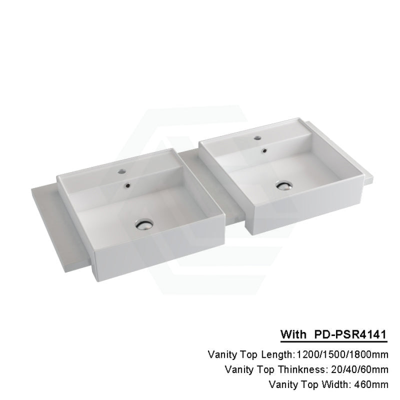 20/40/60Mm Gloss White Canvas Stone Top Calacatta Quartz With Semi-Recessed Basin 1200X460Mm Double
