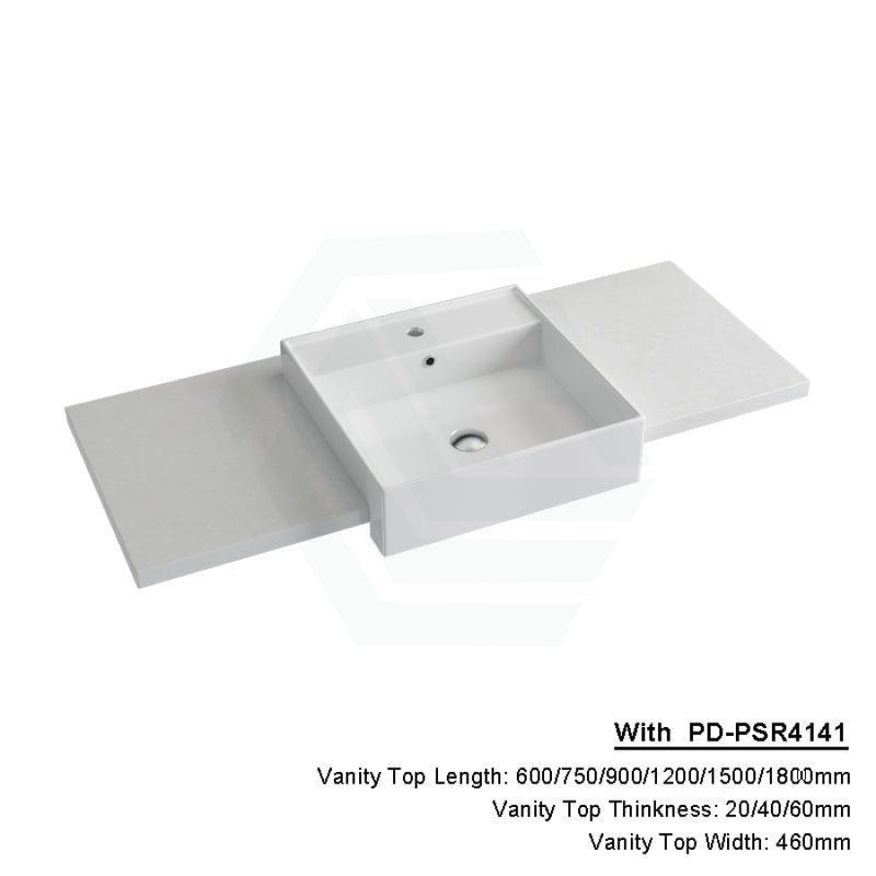 20/40/60Mm Gloss White Canvas Stone Top Calacatta Quartz With Semi-Recessed Basin 600X460Mm / 20Mm