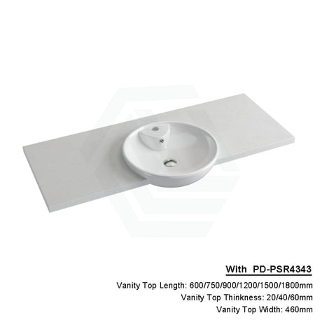20/40/60Mm Gloss White Canvas Stone Top Calacatta Quartz With Semi-Recessed Basin 600X460Mm / 20Mm