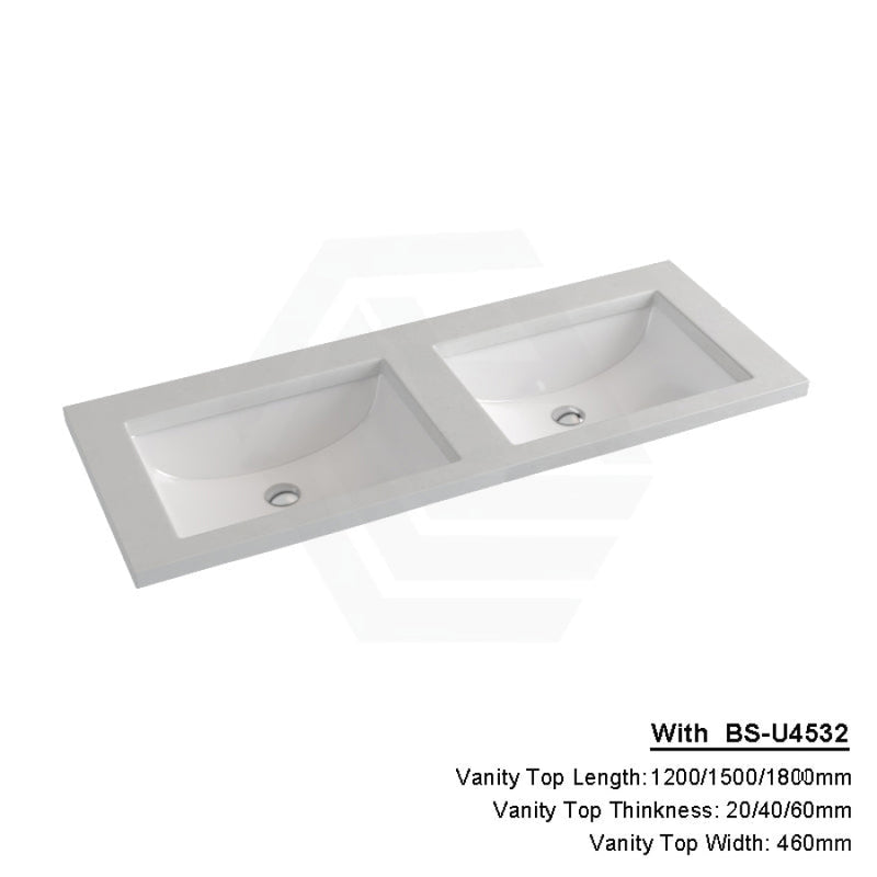 20/40/60Mm Gloss White Canvas Stone Top Calacatta Quartz With Undermount Basin 1200X460Mm Double