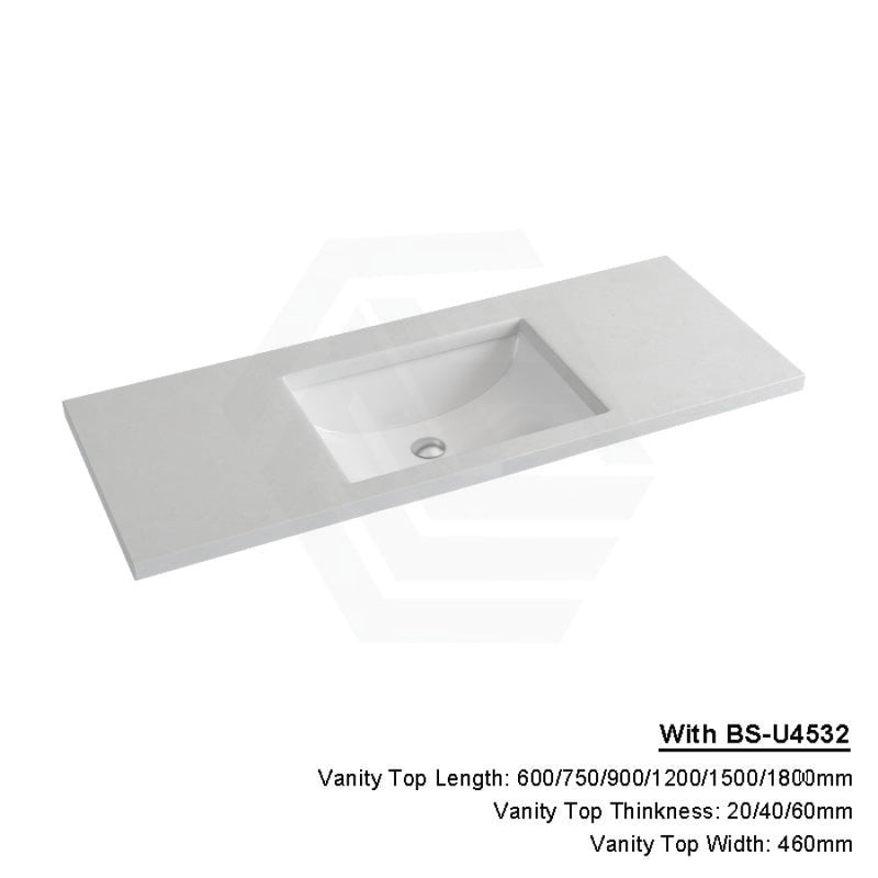 20/40/60Mm Gloss White Canvas Stone Top Calacatta Quartz With Undermount Basin 600X460Mm / 20Mm
