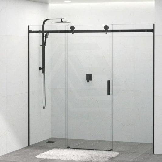 Tempered Glass Sliding Shower Screen 3 Panels Frameless Wall To Wall Black