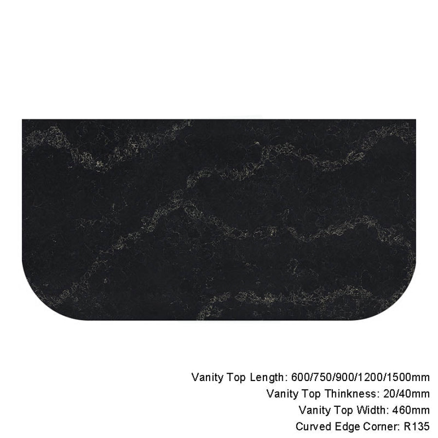 20/40Mm Curved Edge Stone Top For Above Counter Basins Gloss Black Swan 600-1500Mm 600Mm X 460Mm 