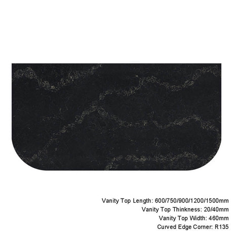20/40Mm Curved Edge Stone Top For Above Counter Basins Gloss Black Swan 600-1500Mm 600Mm X 460Mm 