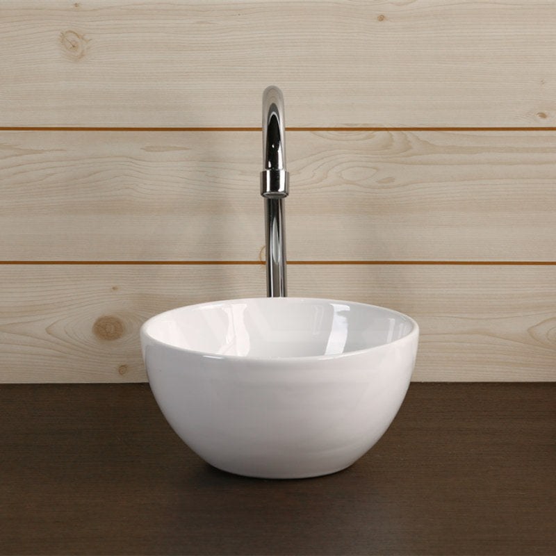 215X215X110Mm Above Counter Ceramic Basin Gloss White Round Shape For Bathroom