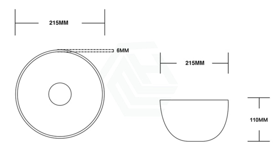 215X215X110Mm Above Counter Ceramic Basin Gloss White Round Shape For Bathroom
