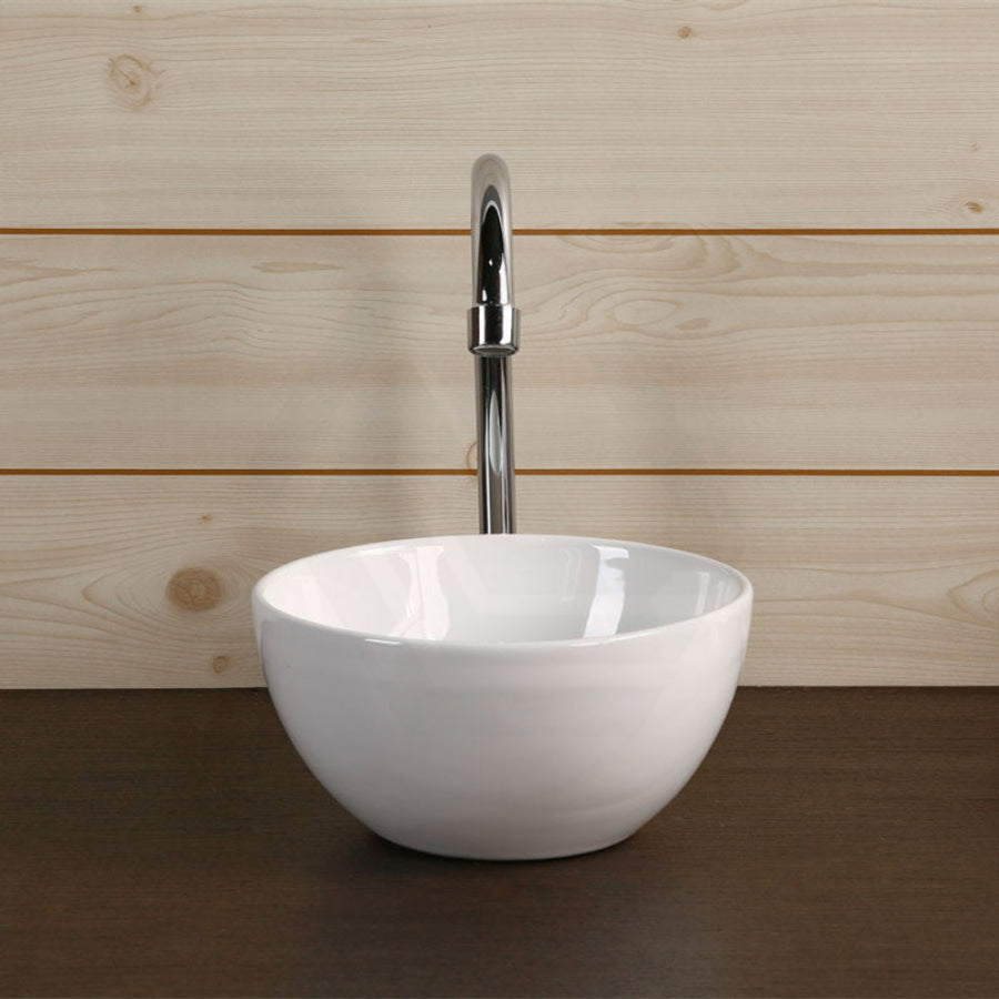 215X215X110Mm Above Counter Ceramic Basin Gloss White Round Shape For Bathroom