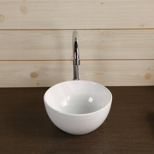 215X215X110Mm Above Counter Ceramic Basin Gloss White Round Shape For Bathroom