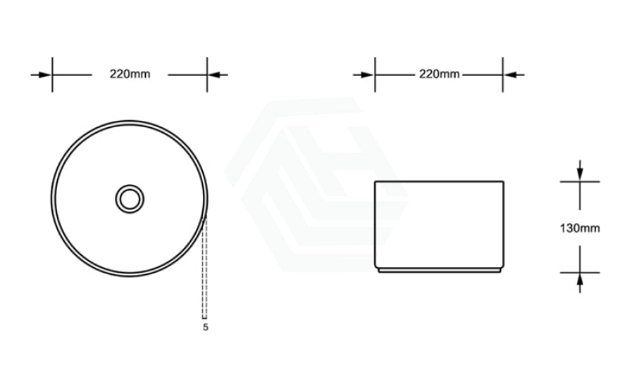 220X220X130Mm Above Counter Mini Round Ceramic Basin Gloss White For Bathroom