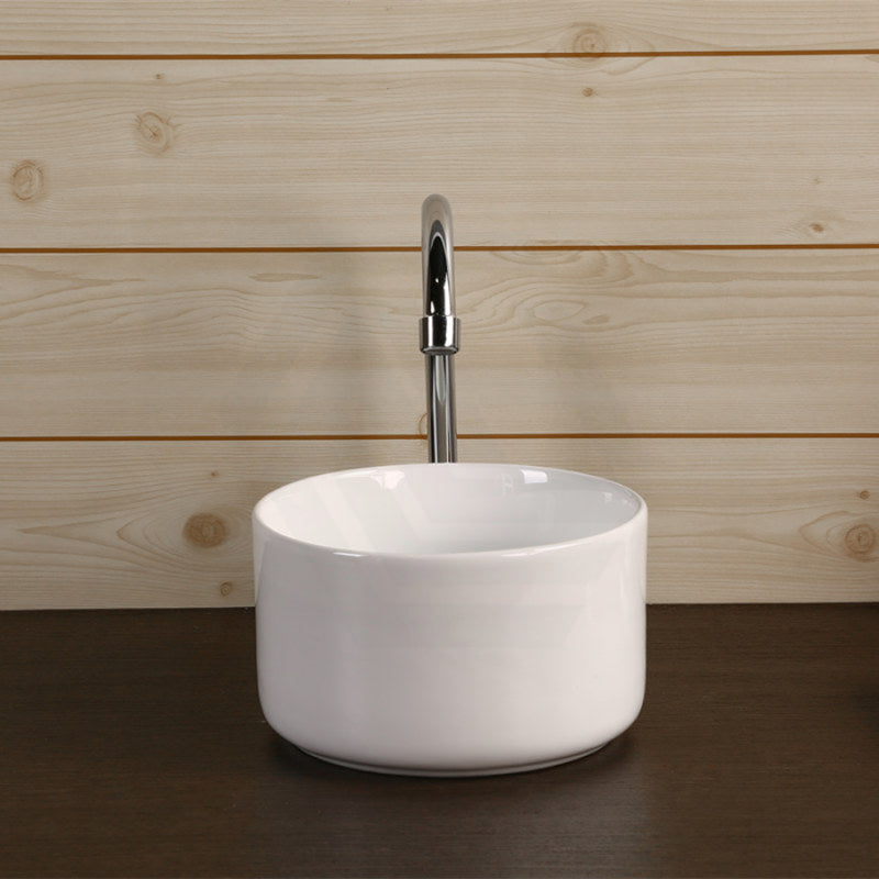 220X220X130Mm Above Counter Mini Round Ceramic Basin Gloss White For Bathroom
