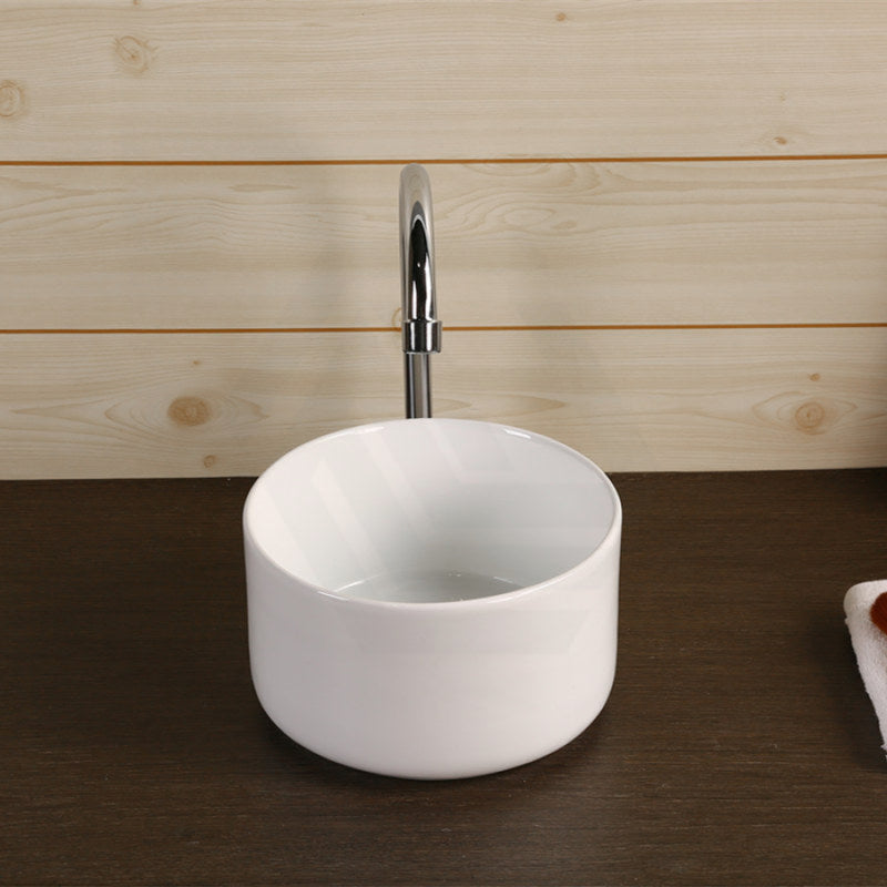 220X220X130Mm Above Counter Mini Round Ceramic Basin Gloss White For Bathroom