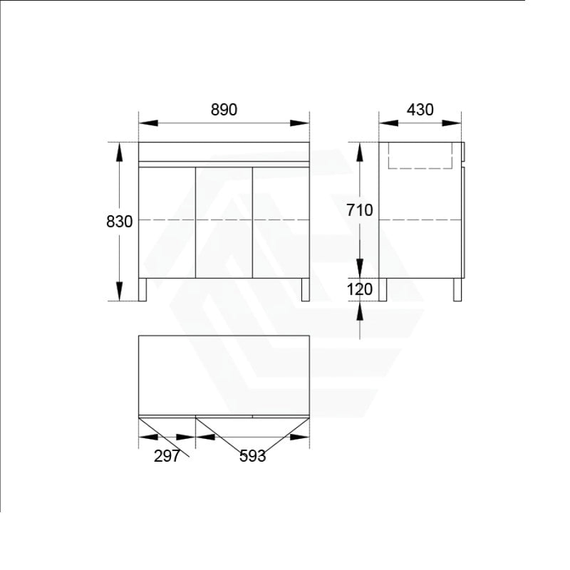 900/1200Mm 3-Door Bathroom Freestanding Leg Vanity Single/Double Multi-Colour Cabinet Only 900Mm /