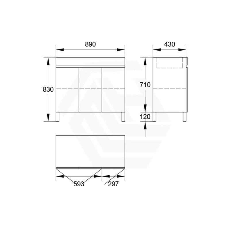 900/1200Mm 3-Door Bathroom Freestanding Leg Vanity Single/Double Multi-Colour Cabinet Only 900Mm /