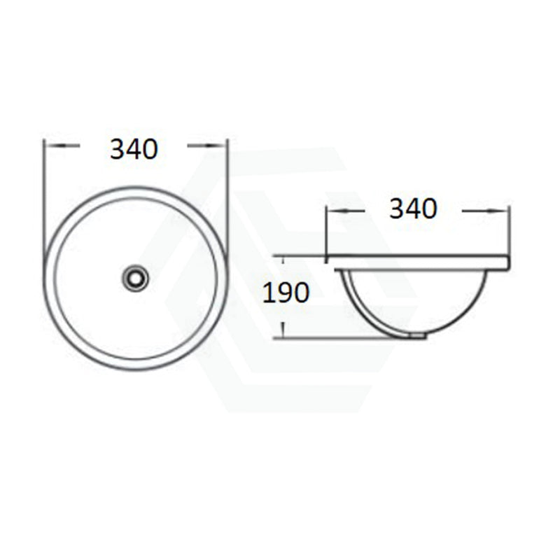 340X340X190Mm Gloss White Round Undermount Ceramic Basin With Overflow For Bathroom And Vanity