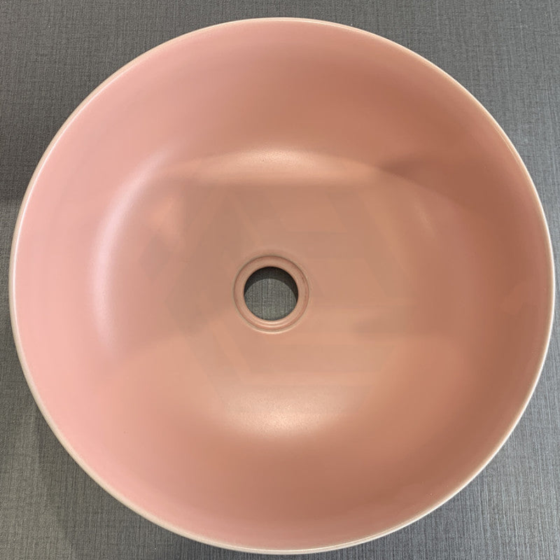 350X350X140Mm Matt Pink Round Above Counter Ceramic Basin With No Overflow For Bathroom And Vanity