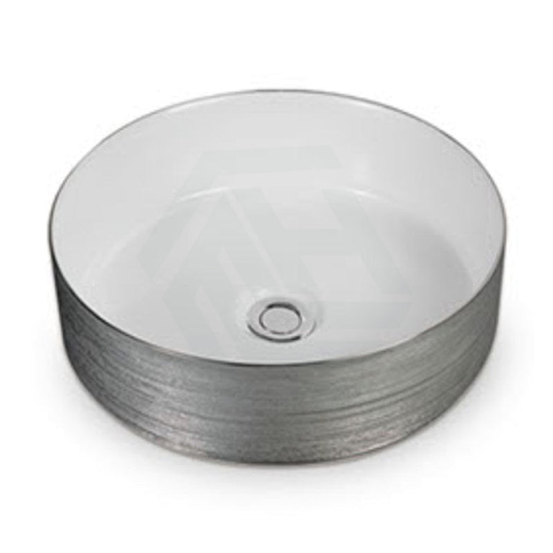 Above Counter Ceramic Basin Round Gloss White Silver