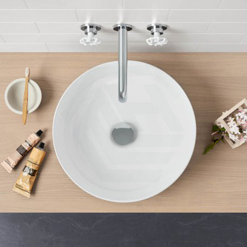 355X355X120Mm Round Gloss White Ceramic Above Counter Wash Basin Ultra Slim