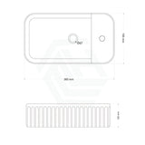 360X195X120Mm Fluted Rectangle Gloss White Above Counter Basin Ceramic With Tap Hole Basins