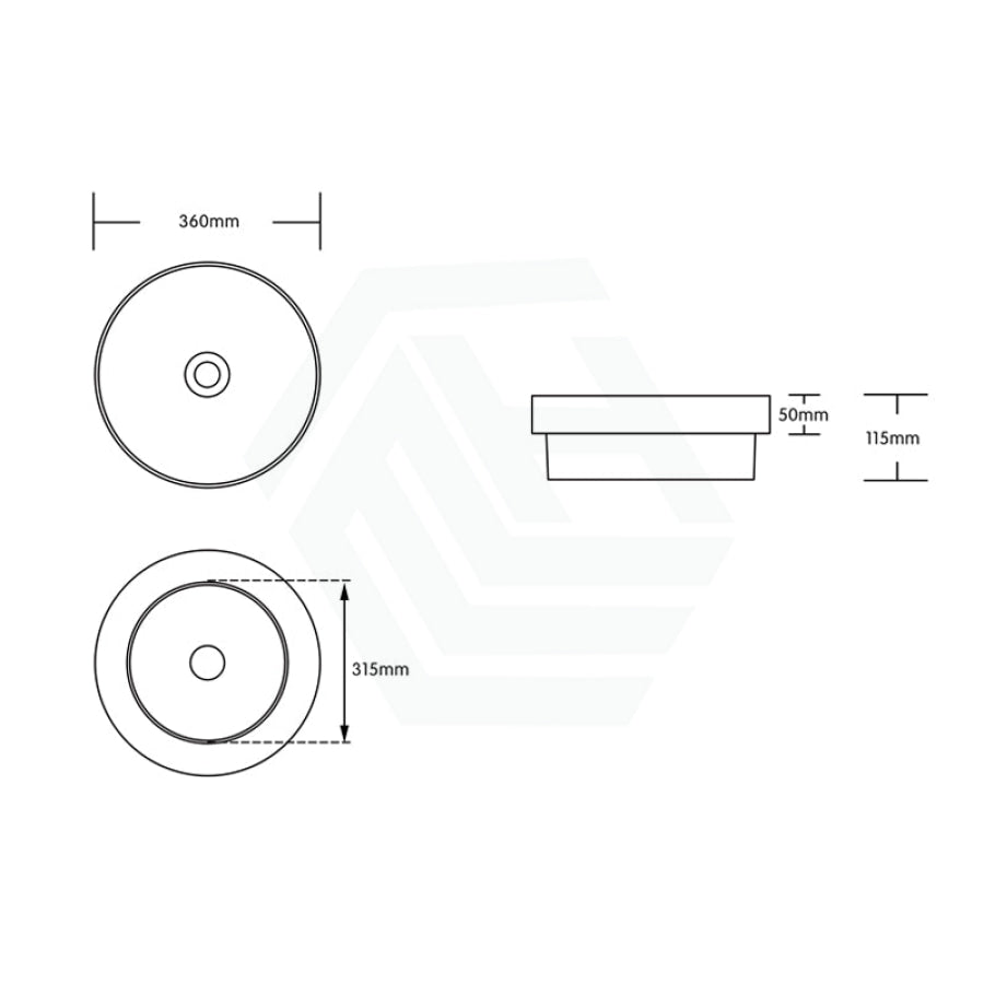360X360X115Mm Matt White Ceramic Drop In Basin Round Inset Wash Basins