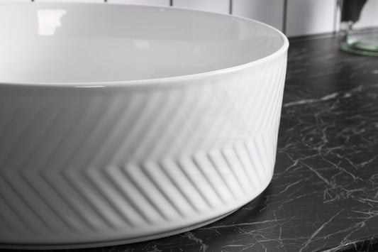 360X360X120Mm Above Counter Basin Gloss White Bathroom Round Ceramic Wash Diagonal Pattern
