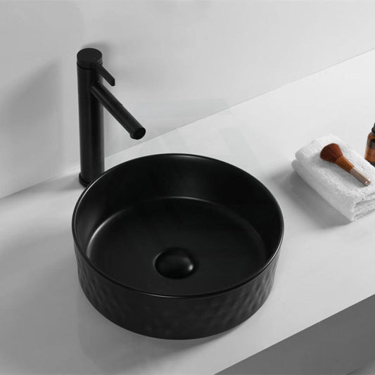 360X360X120Mm Above Counter Basin Matt Black Lattice Pattern Bathroom Round Ceramic Wash