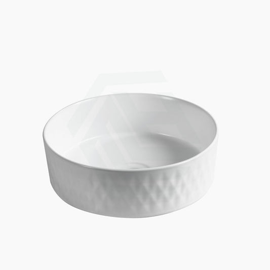 360X360X120Mm Above Counter Basin Matt White Lattice Pattern Bathroom Round Ceramic Wash Basins