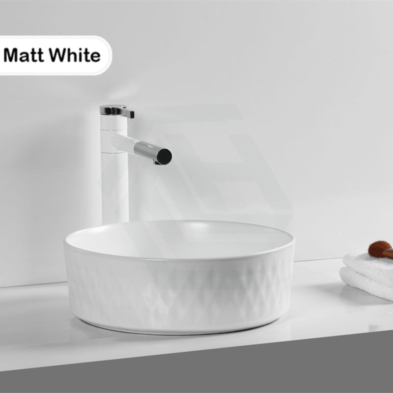 Round Above Counter Basin Lattice Ceramic Matt White