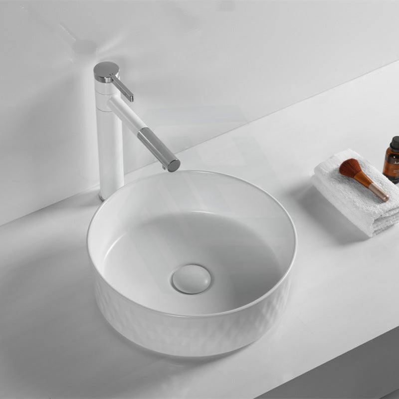 360X360X120Mm Above Counter Basin Matt White Lattice Pattern Bathroom Round Ceramic Wash