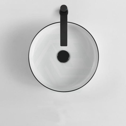 360Mm Above Counter Ceramic Basin Gloss White With Black Rim Round For Bathroom