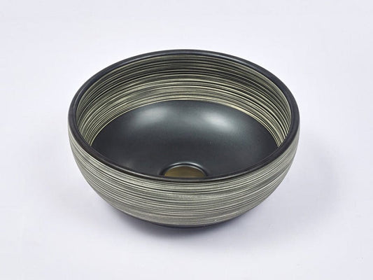 360X360X140Mm Round Porcelain Basin Matt Black With Stripe Pattern