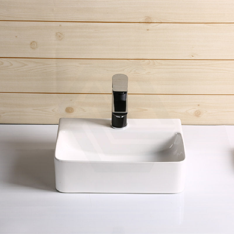 365X255X110Mm Rectangle Gloss White Ceramic Above Counter Basin With Overflow Hole