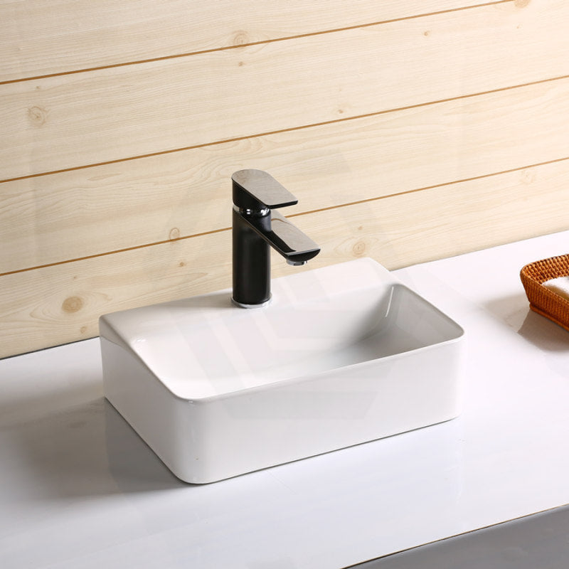 365X255X110Mm Rectangle Gloss White Ceramic Above Counter Basin With Overflow Hole