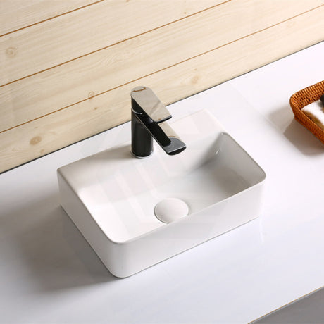 Above Counter Basin With Tap Hole Rectangle Ceramic Gloss White