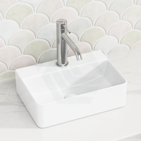 365X255X110Mm Rectangle Gloss White Ceramic Above Counter Basin With Tap Hole Basins