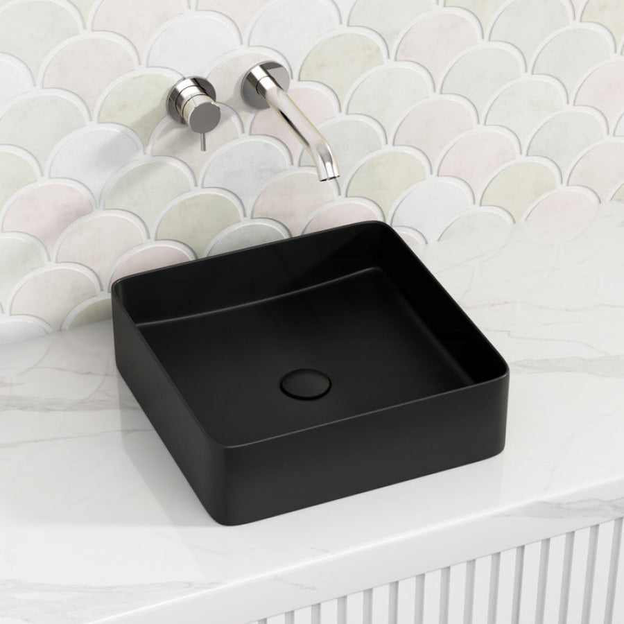 Square Above Counter Ceramic Basin Matt Black