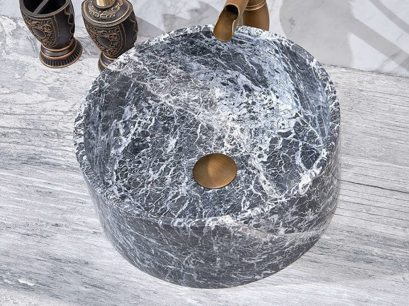 370X370X150Mm Above Counter Basin Marble Surface Antique Vintage Bathroom Round Stone Wash