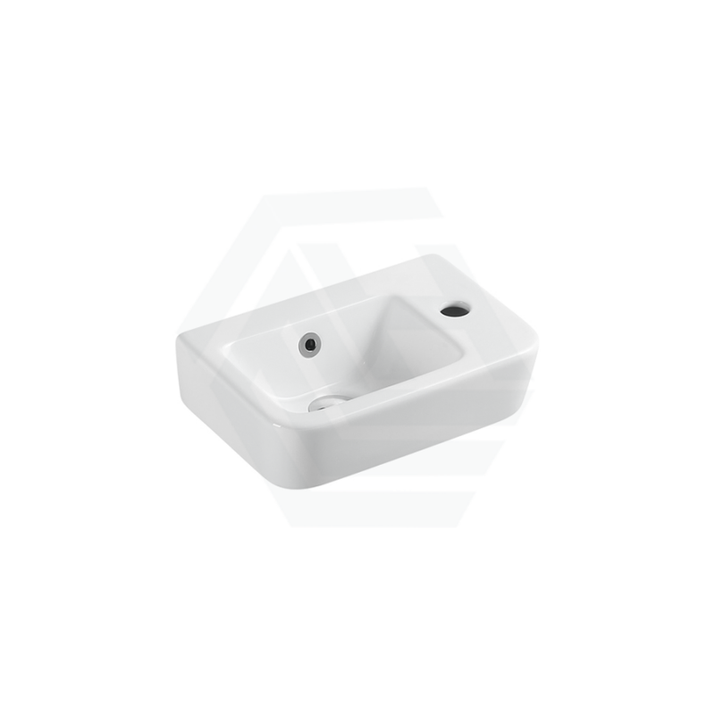 375X255X125Mm Mini Rectangle Gloss White Wall Hung Ceramic Basin Left Or Right Tap Hole Available