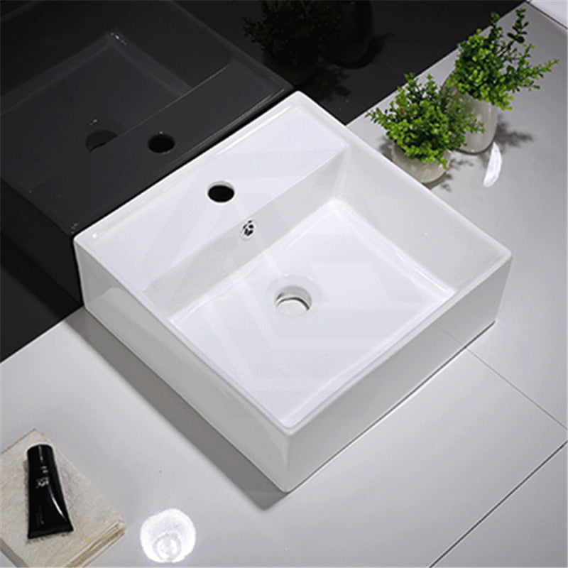 375X375X130Mm Above Counter/wall-Hung Square White Ceramic Basin One Tap Hole