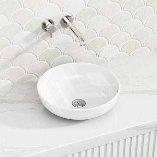378X378X110Mm Bathroom Wash Basin Round Above Counter Gloss White Ceramic Basins