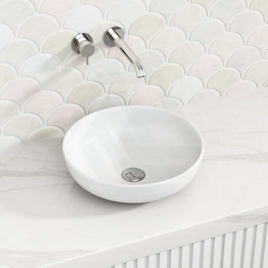 378X378X110Mm Bathroom Wash Basin Round Above Counter Matt White Ceramic Basins