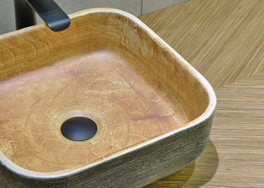 380X380X140Mm Square Porcelain Above Counter Basin Bathroom Wash Art Pumpkin&green Exterior