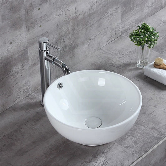 380X380X150Mm Round Above Counter Gloss White Ceramic Basin With Overflow